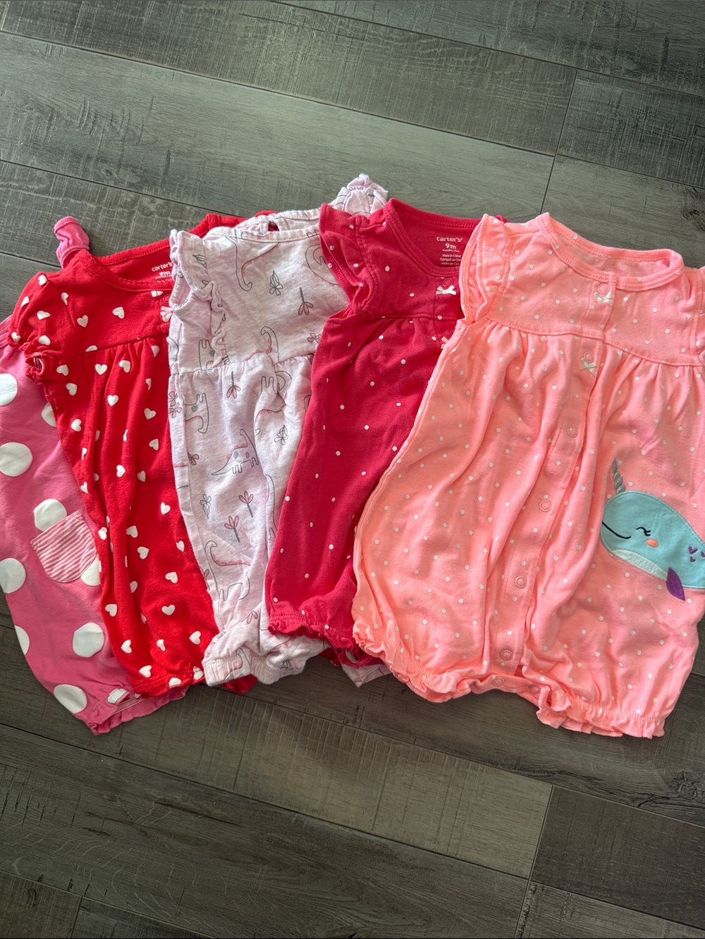 Carter's Pink, Coral & Red Baby Romper Set